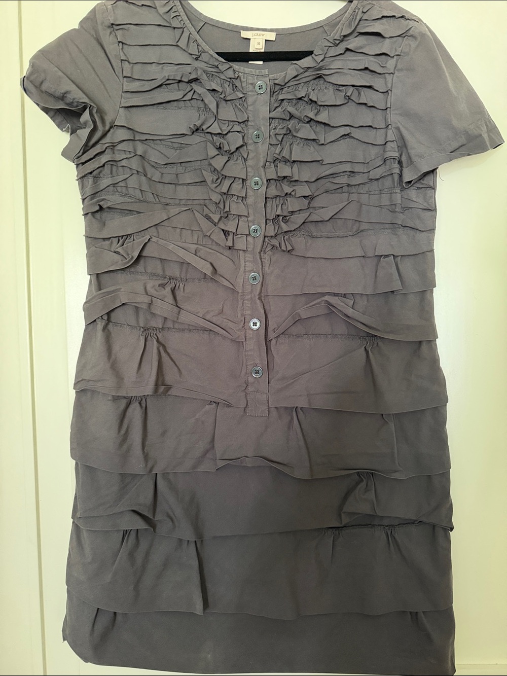 J. Crew Gray Ruffle-Front Short Sleeve Mini Dress spring 2010